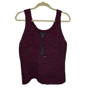 New Perry Ellis womens Open Knit Sweater Tank Top XL purple plum Maroon BNWT